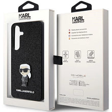 Заредете изображение във визуализатора на галерията – Karl Lagerfeld Fixed Glitter Ikonik Logo Metal Pin case for Samsung Galaxy S24 - black

