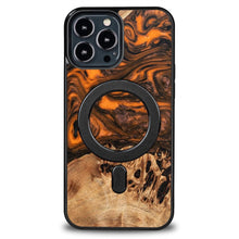 Заредете изображение във визуализатора на галерията – Wood and Resin Case for iPhone 13 Pro Max MagSafe Bewood Unique Orange - Orange and Black
