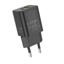 Заредете изображение във визуализатора на галерията – Borofone Wall charger BN14 Royal GaN - USB + Type C - QC 3.0 PD 30W black
