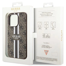 Заредете изображение във визуализатора на галерията – Guess 4G Printed Stripes MagSafe case for iPhone 15 Pro - brown
