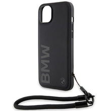 Заредете изображение във визуализатора на галерията – BMW Signature Leather Wordmark Cord Case for iPhone 15/14/13 - Black
