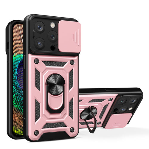 Hybrid Armor Camshield case for iPhone 14 Pro armored case with camera cover pink