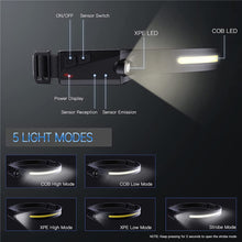 Заредете изображение във визуализатора на галерията – LED headlamp with IPX4 motion sensor USB-C 1200 mAh - black
