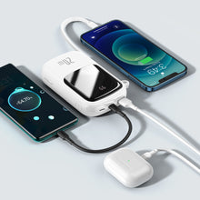 Заредете изображение във визуализатора на галерията – Baseus Qpow Digital Display Power Bank with Fast Charging 20000mAh 20W QC/PD/SCP/FCP with Built-in Lightning Cable White

