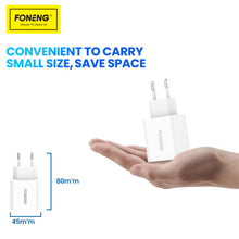Заредете изображение във визуализатора на галерията – Foneng Wall charger EU45 - 2xUSB - 12W 2,4A with USB to Type C cable white
