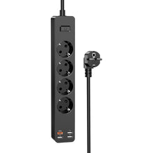 Заредете изображение във визуализатора на галерията – KAKU Power strip - 4 outlets 230V + 3xUSB + Type C - black
