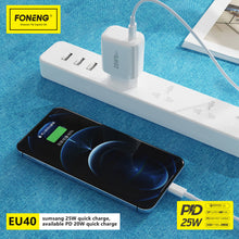 Заредете изображение във визуализатора на галерията – Foneng Wall charger EU40 - Type C - PD 25W 3A with Type C to Type C cable white
