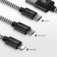 Заредете изображение във визуализатора на галерията – Dux Ducis K-ONE 3in1 Series USB - micro USB / Lightning / USB-C Cable 2.4A 1,2M black - TopMag
