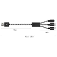 Заредете изображение във визуализатора на галерията – Dux Ducis K-ONE 3in1 Series USB - micro USB / Lightning / USB-C Cable 2.4A 1,2M black - TopMag
