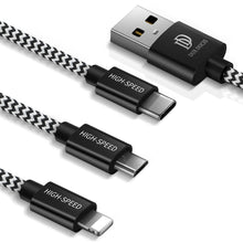Заредете изображение във визуализатора на галерията – Dux Ducis K-ONE 3in1 Series USB - micro USB / Lightning / USB-C Cable 2.4A 1,2M black - TopMag
