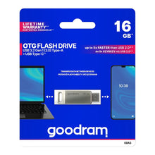 Заредете изображение във визуализатора на галерията – Flash Drive 16GB USB 3.2 Gen 1 USB / USB C OTG ODA3 Goodram - Silver
