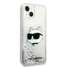 Заредете изображение във визуализатора на галерията – Karl Lagerfeld KLHCP14SLNCHCS iPhone 14 6.1" silver/silver hardcase Glitter Choupette Head
