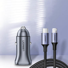 Заредете изображение във визуализатора на галерията – Ugreen fast car charger USB-A / USB-C 30W PD PPS gray (CD130)
