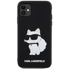 Заредете изображение във визуализатора на галерията – Original Pouch KARL LAGERFELD hardcase Rubber Choupette 3D KLHCN613DRKHNK for Iphone 11/ Xr Black
