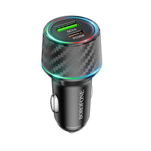 Заредете изображение във визуализатора на галерията – Borofone Car charger BZ21 Brilliant - USB + Type C - QC 3.0 PD 48W black
