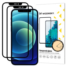 Заредете изображение във визуализатора на галерията – Wozinsky 2x Tempered Glass Full Glue Super Tough Screen Protector Full Coveraged with Frame Case Friendly for iPhone 12 Pro / iPhone 12 black

