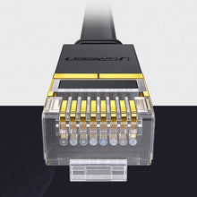 Заредете изображение във визуализатора на галерията – Ugreen Flat Cable Internet Network Cable Ethernet Patchcord RJ45 Cat 7 STP LAN 10 Gbps 3m Black (NW106 11262)
