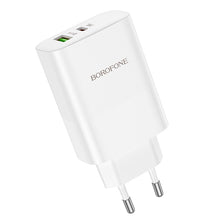 Заредете изображение във визуализатора на галерията – Borofone Wall charger BN10 Sunlight - USB + Type C - QC 3.0 PD 65W white
