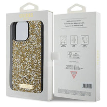Заредете изображение във визуализатора на галерията – Guess Rhinestone Metal Logo case for iPhone 15 Pro Max - yellow
