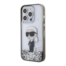 Заредете изображение във визуализатора на галерията – Original KARL LAGERFELD Case Liquid Glitter Ikonik KLHCP15LLKKNSK for Iphone 15 Pro Transparent
