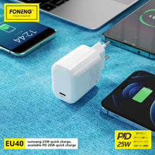 Заредете изображение във визуализатора на галерията – Foneng Wall charger EU40 - Type C - PD 25W 3A white
