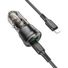 Заредете изображение във визуализатора на галерията – Borofone Car charger BZ25 Journey - USB + Type C - PD 38W 3A with Type C to Lightning cable black
