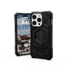 Заредете изображение във визуализатора на галерията – UAG Monarch - protective case for iPhone 14 Pro compatible with MagSafe (kevlar-black)
