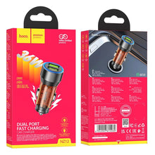 Заредете изображение във визуализатора на галерията – HOCO car charger 2 x USB QC 18W NZ12 transparent orange
