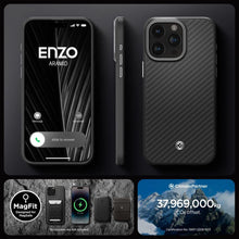 Заредете изображение във визуализатора на галерията – Spigen Enzo Aramid Mag Case with MagSafe for iPhone 15 Pro Max - Matte Black
