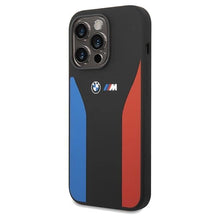 Заредете изображение във визуализатора на галерията – BMW Silicone Blue&amp;Red Stripes M Collection case for iPhone 15 Pro Max - black
