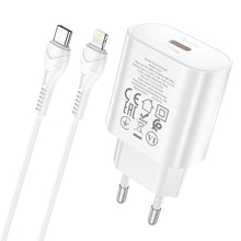 Заредете изображение във визуализатора на галерията – Hoco charger type c power delivery pd25w with cable to lightning 8-pin jetta n22 white - TopMag
