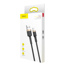 Заредете изображение във визуализатора на галерията – Baseus Cafule Cable Durable Nylon Braided Wire USB / Lightning QC3.0 1.5A 2M black-gold (CALKLF-CV1) - TopMag
