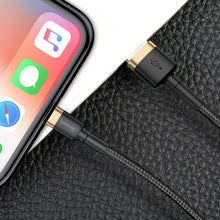 Заредете изображение във визуализатора на галерията – Baseus Cafule Cable Durable Nylon Braided Wire USB / Lightning QC3.0 1.5A 2M black-gold (CALKLF-CV1) - TopMag
