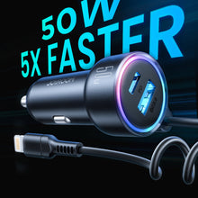 Заредете изображение във визуализатора на галерията – Joyroom fast car charger 3 in 1 with Lightning cable 1.5m 45W black (JR-CL08)
