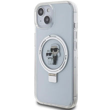 Заредете изображение във визуализатора на галерията – Karl Lagerfeld Ring Stand Karl&amp;Choupette MagSafe case for iPhone 14 / 15 / 13 - white
