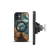 Заредете изображение във визуализатора на галерията – Wood and Resin Case for iPhone 12/12 Pro MagSafe Bewood Unique Planet Earth - Blue-Green

