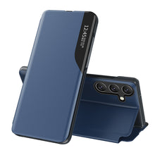 Заредете изображение във визуализатора на галерията – Eco Leather View Case cover for Samsung Galaxy A24 4G with flip stand blue
