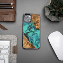 Заредете изображение във визуализатора на галерията – Wood and Resin Case for iPhone 13 Mini Bewood Unique Turquoise - Turquoise Black
