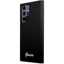Заредете изображение във визуализатора на галерията – Guess GUHCS23LSLSMK S23 Ultra S918 black/black hardcase Silicone Vintage Gold Logo
