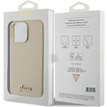 Заредете изображение във визуализатора на галерията – Guess Glitter Glossy Script case for iPhone 15 Pro Max - gold
