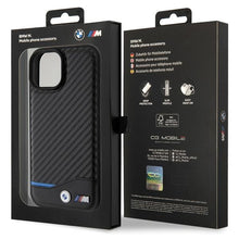 Заредете изображение във визуализатора на галерията – Original Case BMW Leather Carbon BMHCP15S22NBCK for Iphone 15 Black
