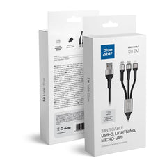 Data Cable Blue Star - 3in1 with micro USB, USB C i Lightning sockets