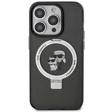 Заредете изображение във визуализатора на галерията – Karl Lagerfeld KLHMP15LHMRSKCK iPhone 15 Pro 6.1" black/black hardcase Ring Stand Karl&amp;Choupette MagSafe
