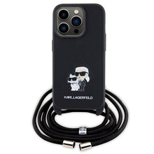 Заредете изображение във визуализатора на галерията – Original Pouch KARL LAGERFELD hardcase Crossbody Saffiano Metal Pin Karl&amp;Choupette KLHCP15LSAKCPSK for Iphone 15 Pro Black
