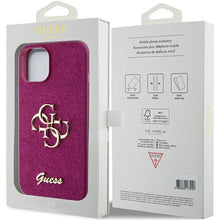 Заредете изображение във визуализатора на галерията – Guess Glitter Script Big 4G case for iPhone 15 - purple
