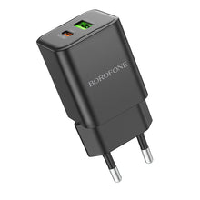 Заредете изображение във визуализатора на галерията – Borofone Wall charger BN14 Royal GaN - USB + Type C - QC 3.0 PD 30W black
