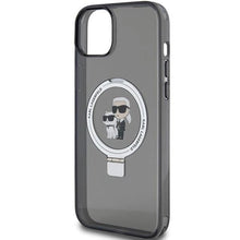 Заредете изображение във визуализатора на галерията – Karl Lagerfeld Ring Stand Karl&amp;Choupette MagSafe case for iPhone 14 / 15 / 13 - black
