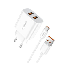 Заредете изображение във визуализатора на галерията – Foneng Wall charger EU45 - 2xUSB - 12W 2,4A with USB to Type C cable white
