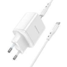 Заредете изображение във визуализатора на галерията – Borofone Wall charger BN9 Reacher - 2xType C - QC 3.0 PD 35W with Type C to Type C cable white
