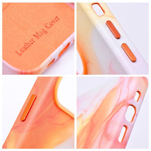 Заредете изображение във визуализатора на галерията – Leather Mag Cover for IPHONE 15 PRO MAX orange splash

